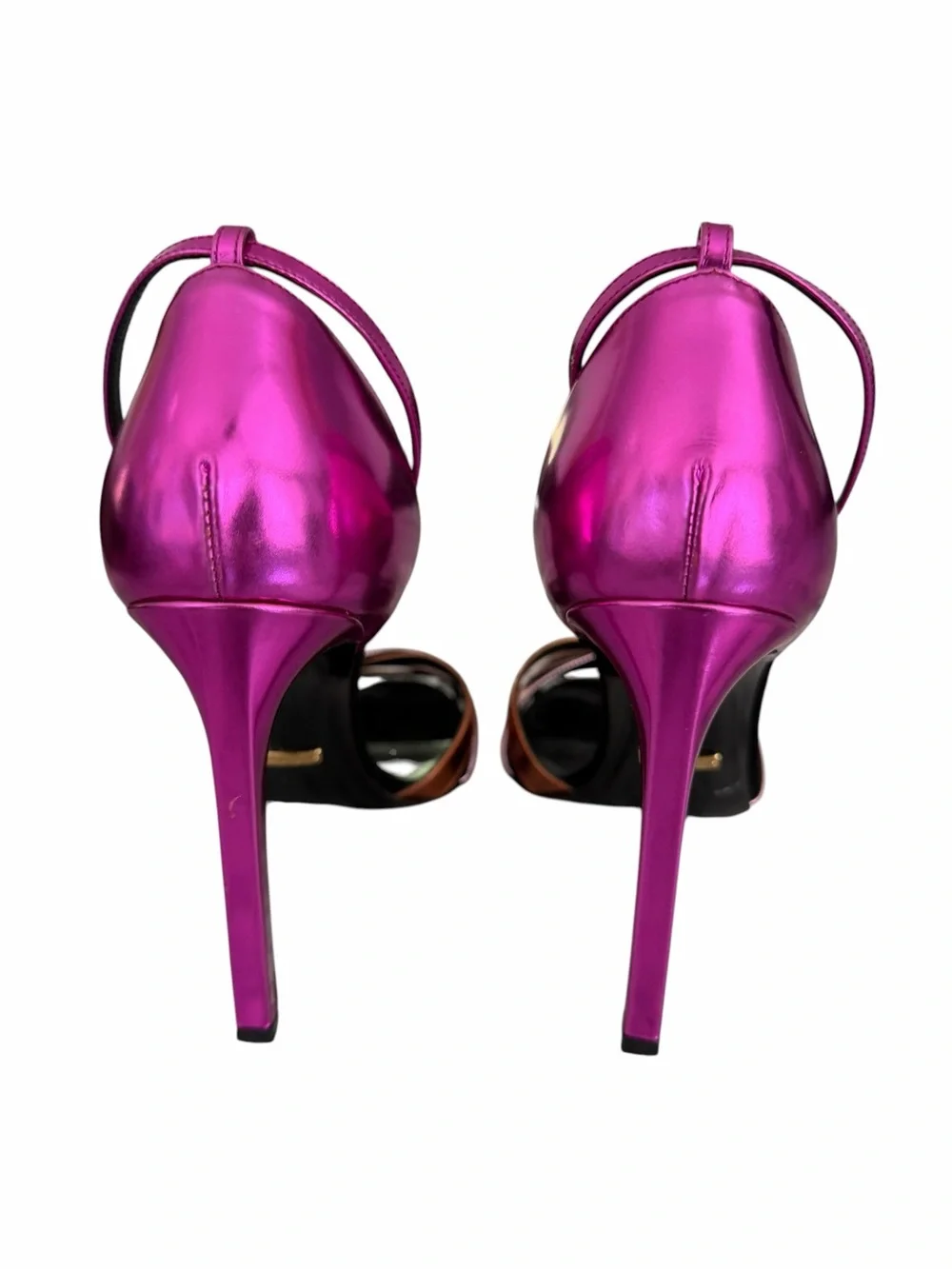 Gucci Sand Pelle S Cuoio Glow Light Pink Metallic Ankle Strap Heels Size 36.5